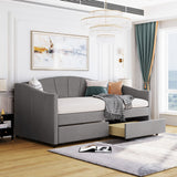 Gray Upholstered Twin Bed Frame With Drawers