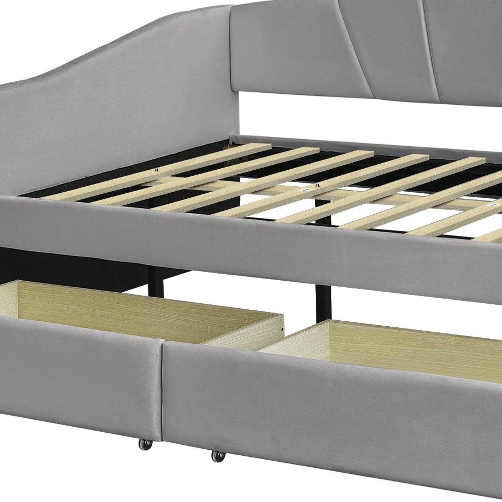 Gray Upholstered Twin Bed Frame With Drawers