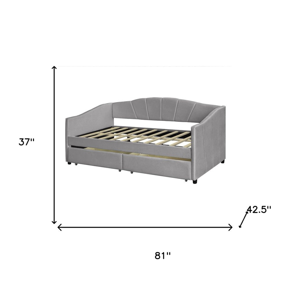 Gray Upholstered Twin Bed Frame With Drawers