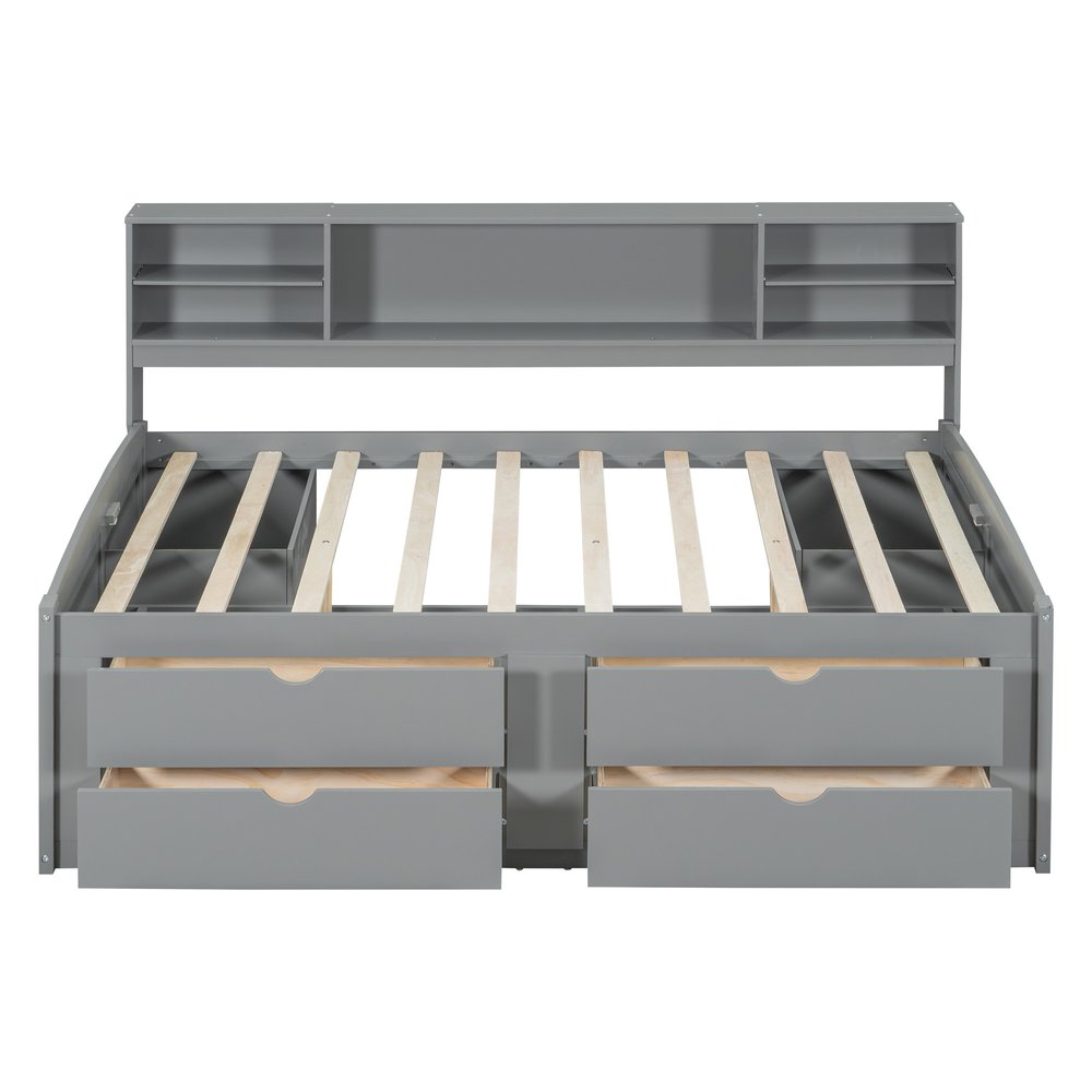Gray Wood Full Bed Frame With Drawers
