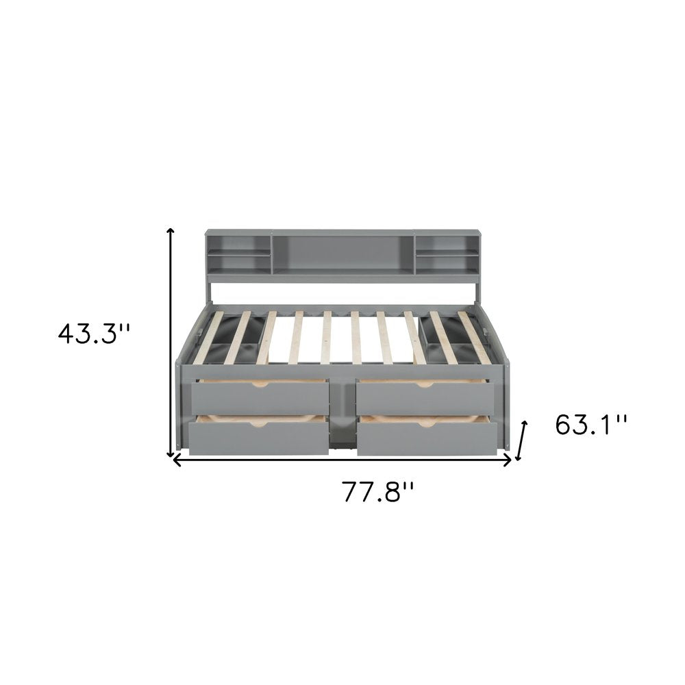 Gray Wood Full Bed Frame With Drawers
