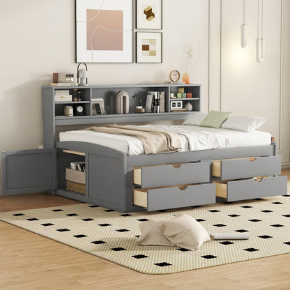 Gray Wood Full Bed Frame With Drawers