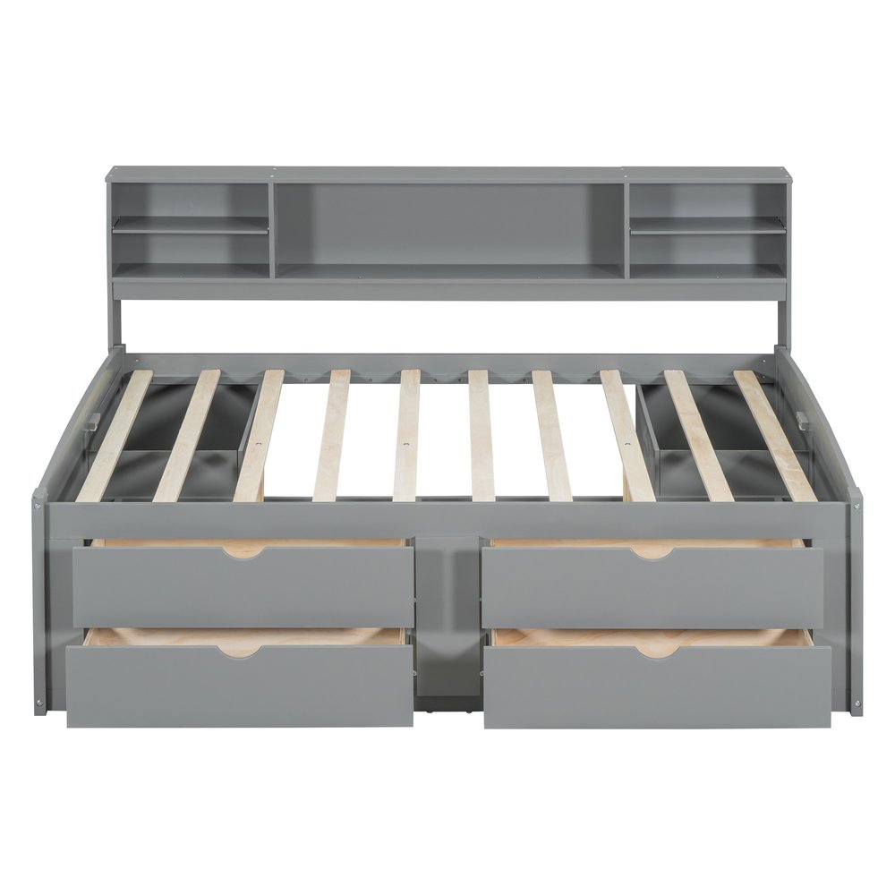 Gray Wood Full Bed Frame With Drawers