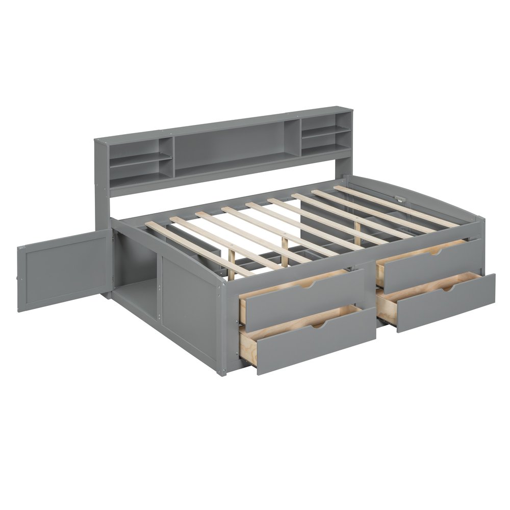 Gray Wood Full Bed Frame With Drawers