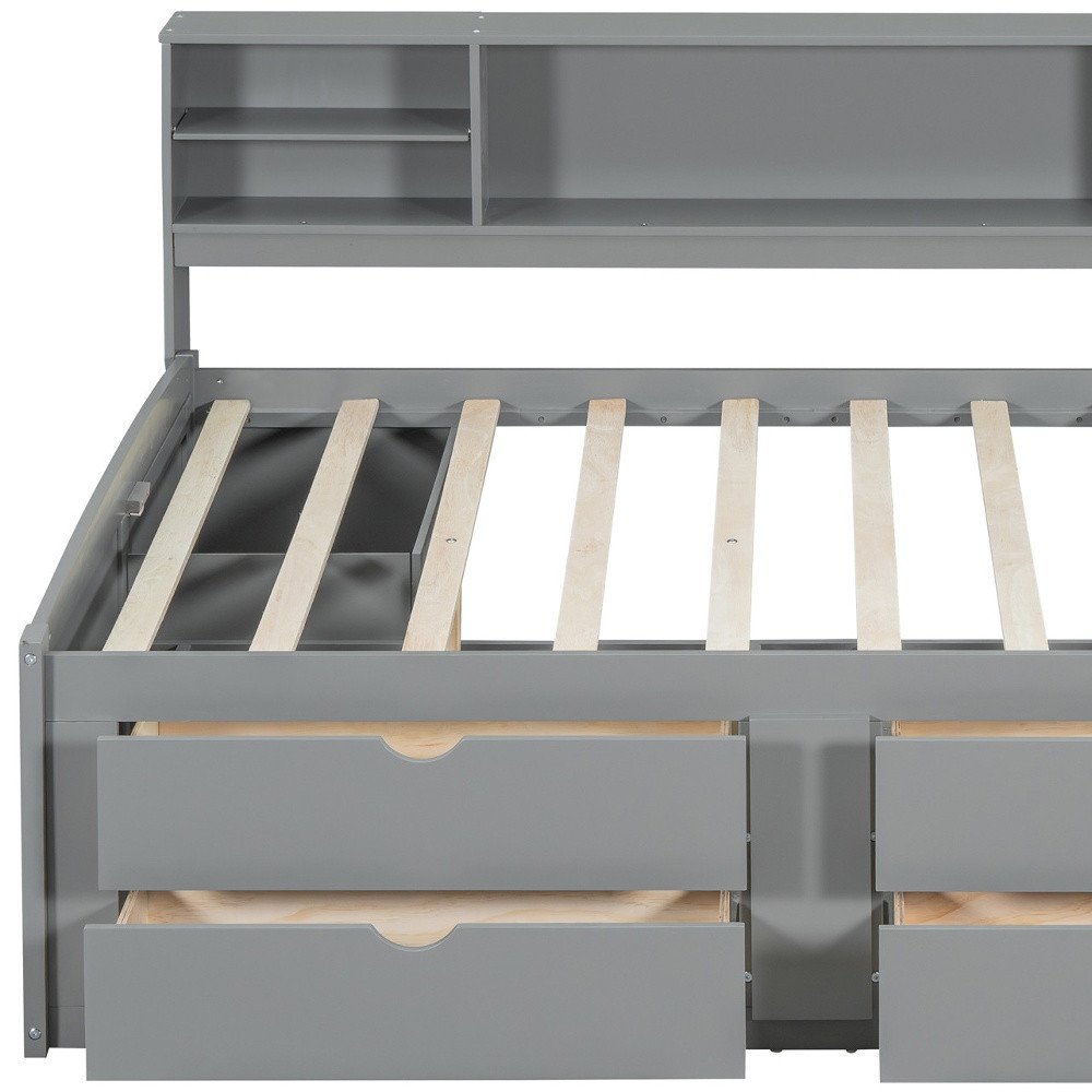 Gray Wood Full Bed Frame With Drawers