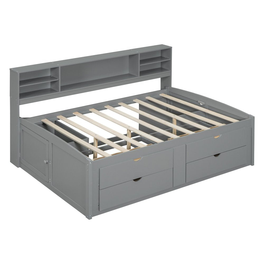 Gray Wood Full Bed Frame With Drawers