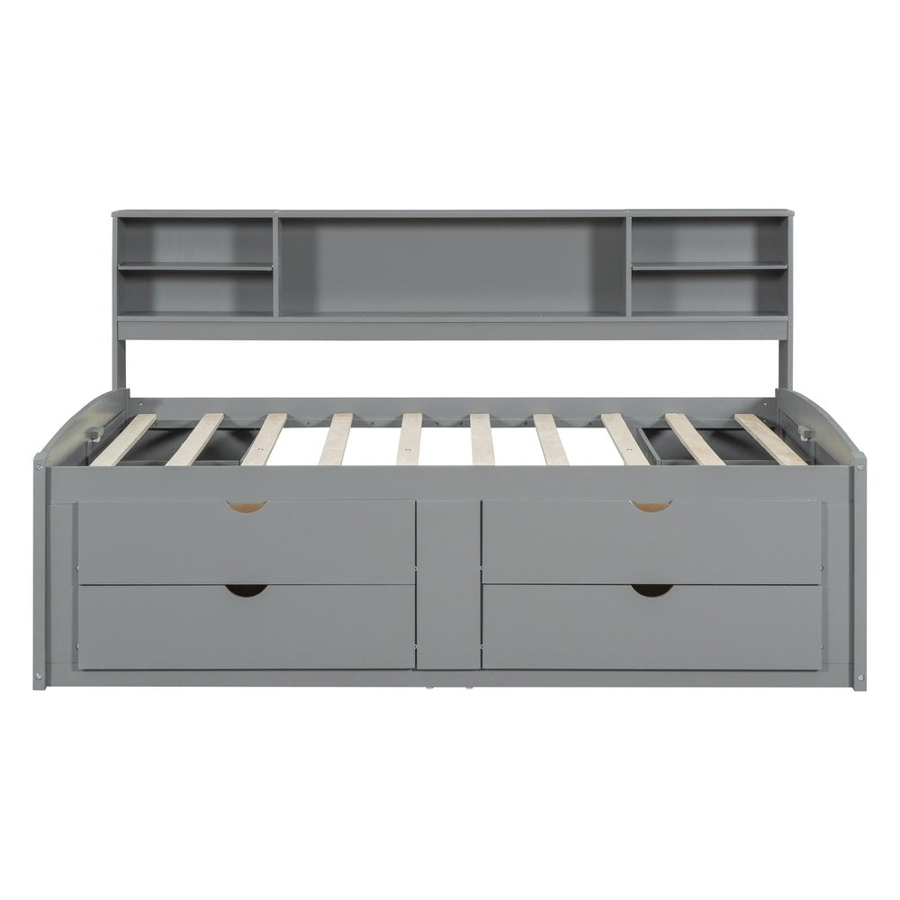 Gray Wood Full Bed Frame With Drawers