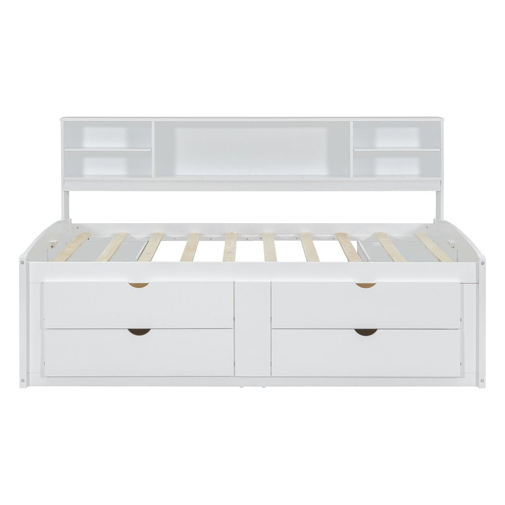 White Wood Full Bed Frame With Drawers