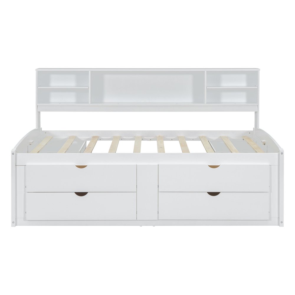 White Wood Full Bed Frame With Drawers