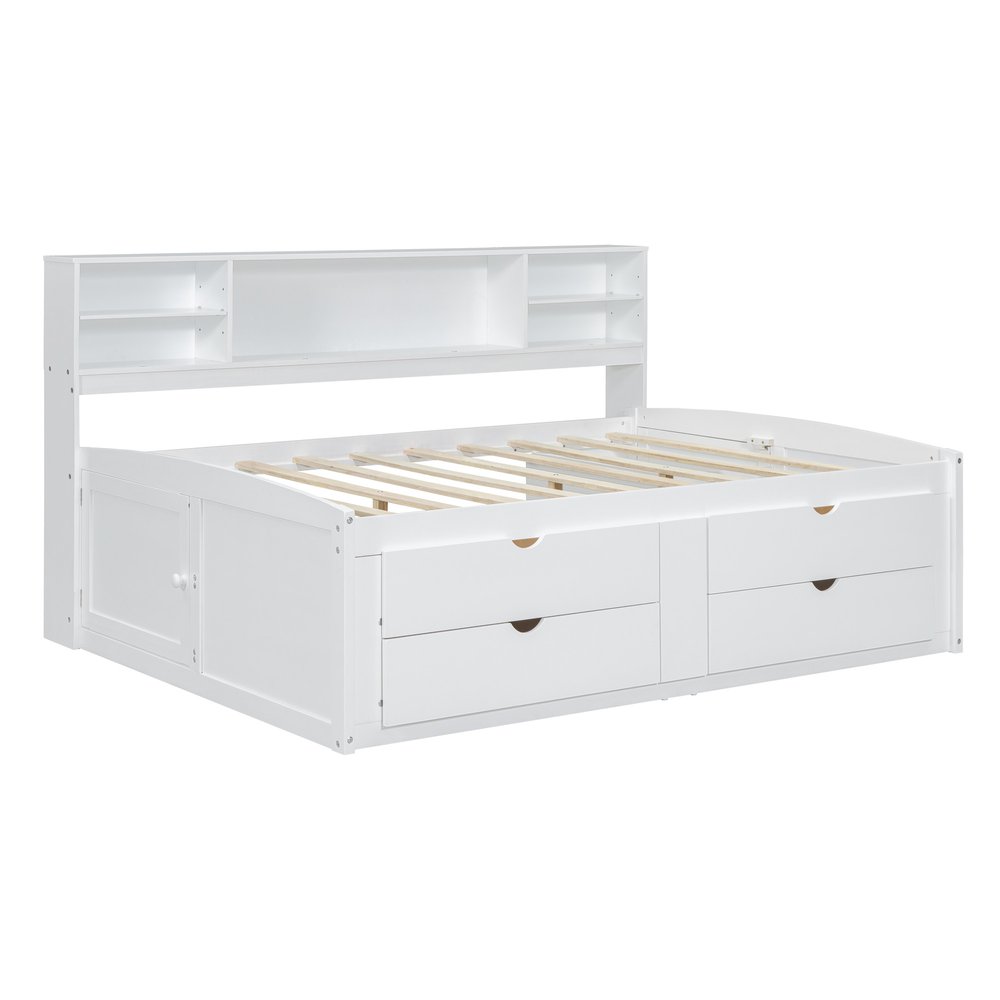 White Wood Full Bed Frame With Drawers