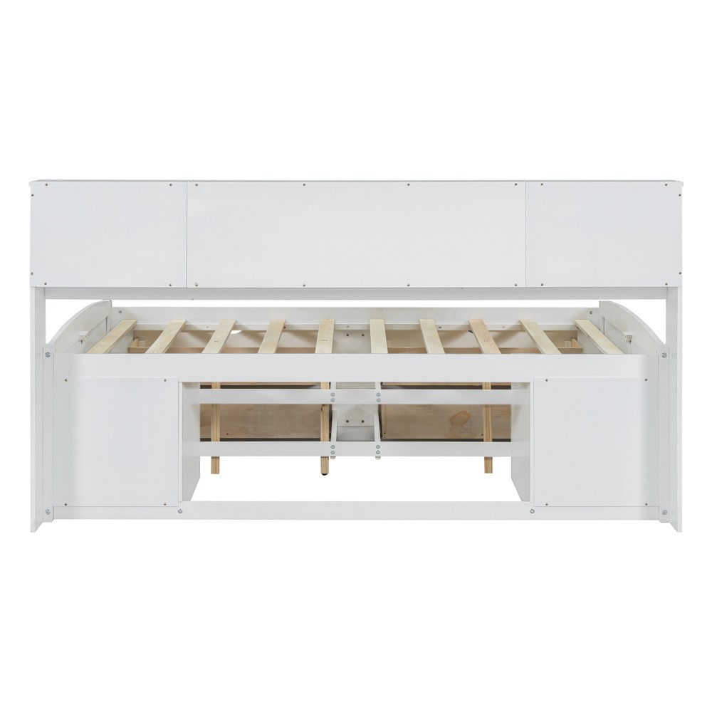 White Wood Full Bed Frame With Drawers