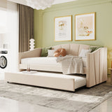 Beige Upholstered Twin Bed Frame With Trundle