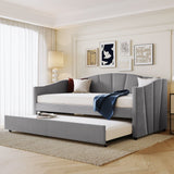 Gray Upholstered Twin Bed Frame With Trundle