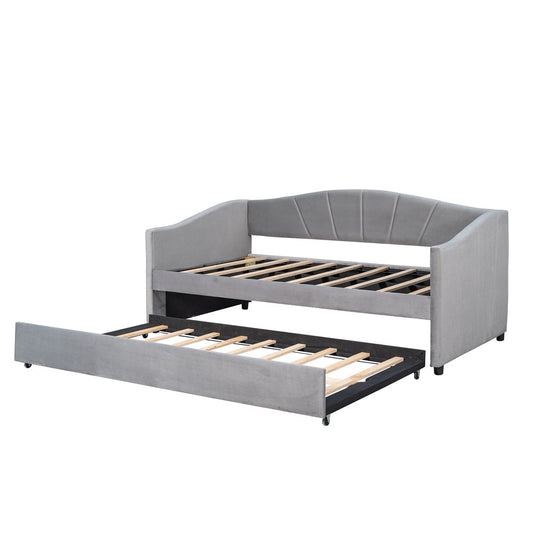 Gray Upholstered Twin Bed Frame With Trundle