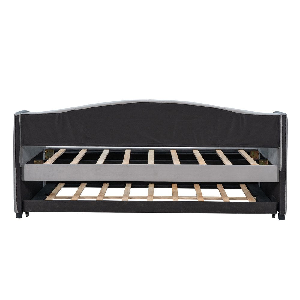 Gray Upholstered Twin Bed Frame With Trundle