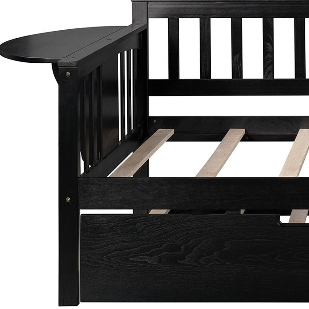Espresso Wood Twin Bed Frame With Trundle