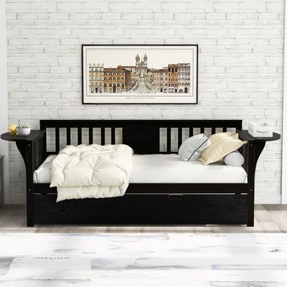 Espresso Wood Twin Bed Frame With Trundle
