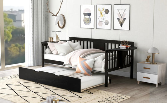 Espresso Wood Twin Bed Frame With Trundle