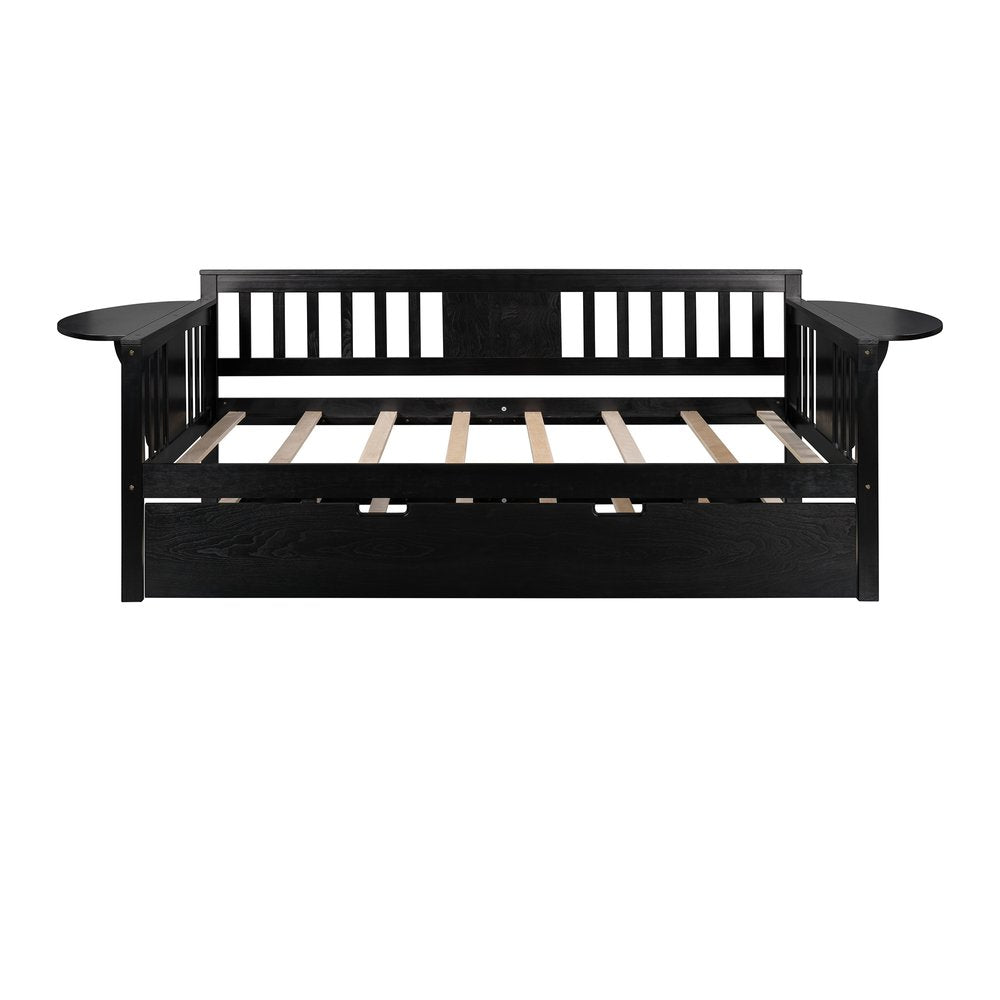 Espresso Wood Twin Bed Frame With Trundle