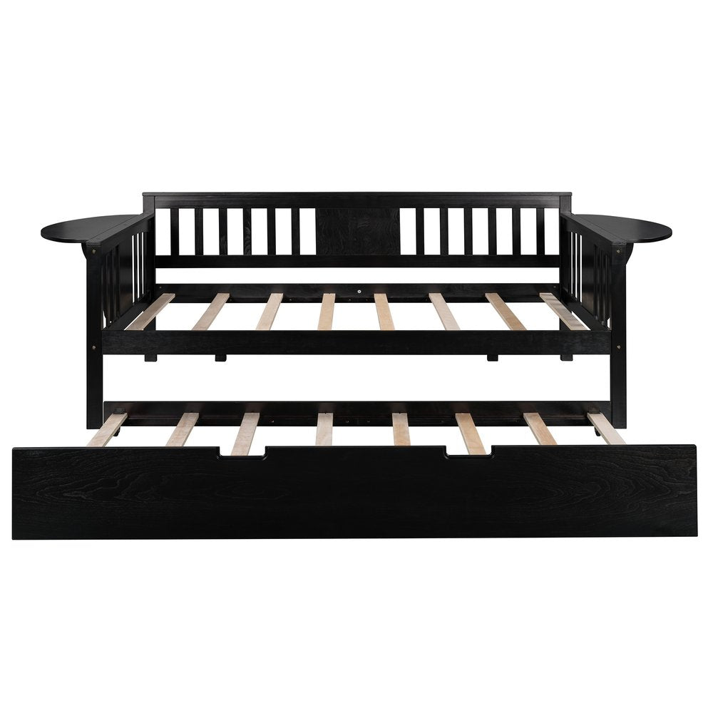 Espresso Wood Twin Bed Frame With Trundle