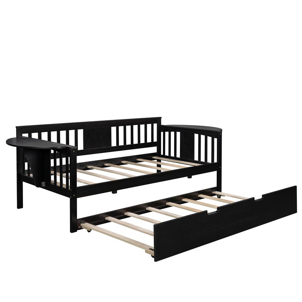 Espresso Wood Twin Bed Frame With Trundle