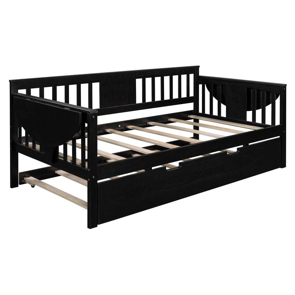 Espresso Wood Twin Bed Frame With Trundle