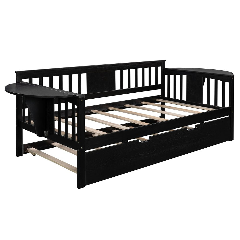 Espresso Wood Twin Bed Frame With Trundle
