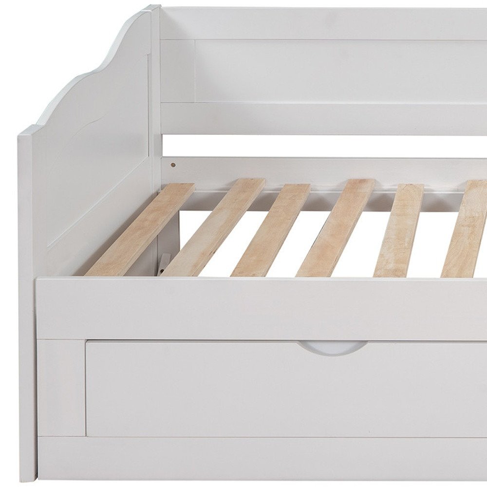 White Wood Twin Bed Frame With Drawers