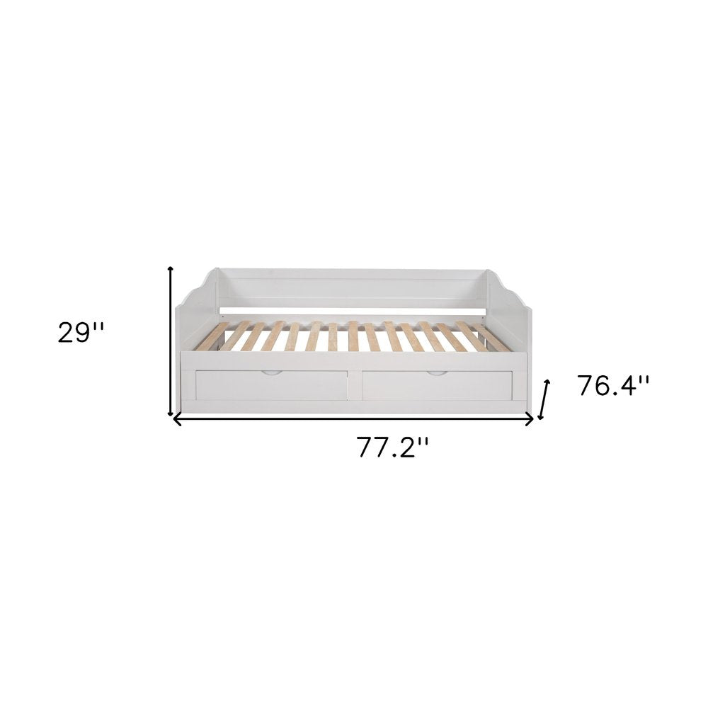 White Wood Twin Bed Frame With Drawers