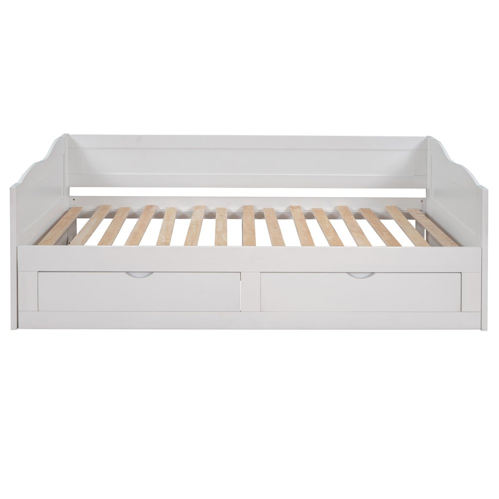 White Wood Twin Bed Frame With Drawers