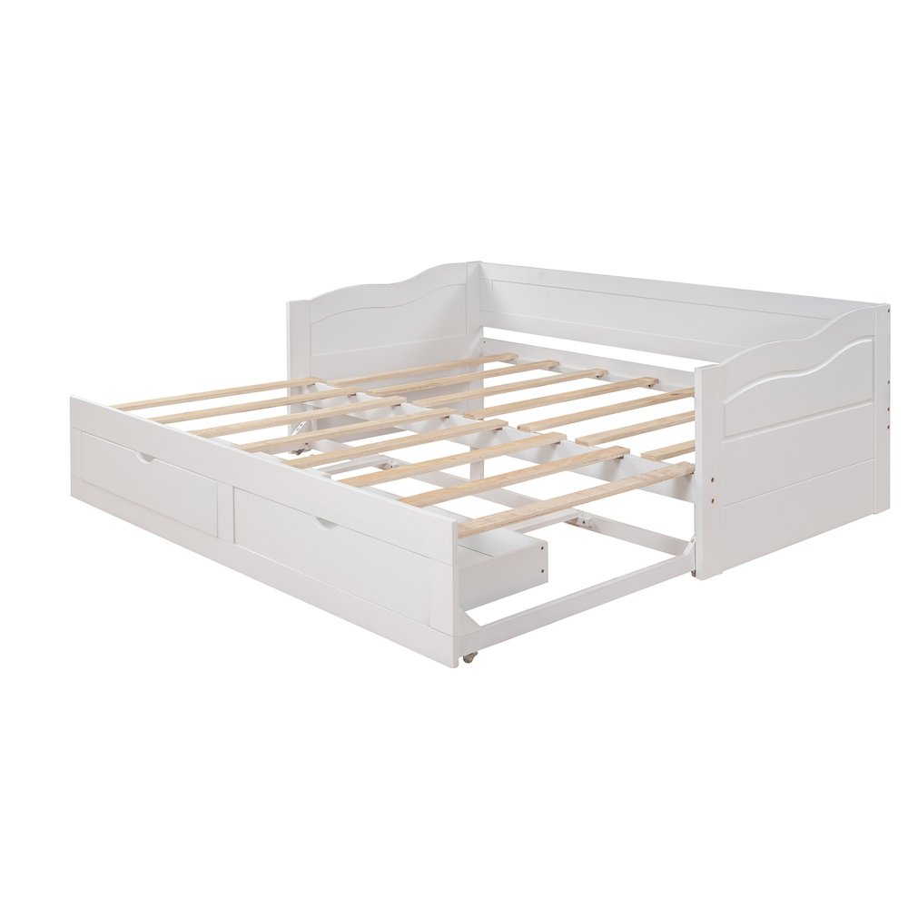 White Wood Twin Bed Frame With Drawers