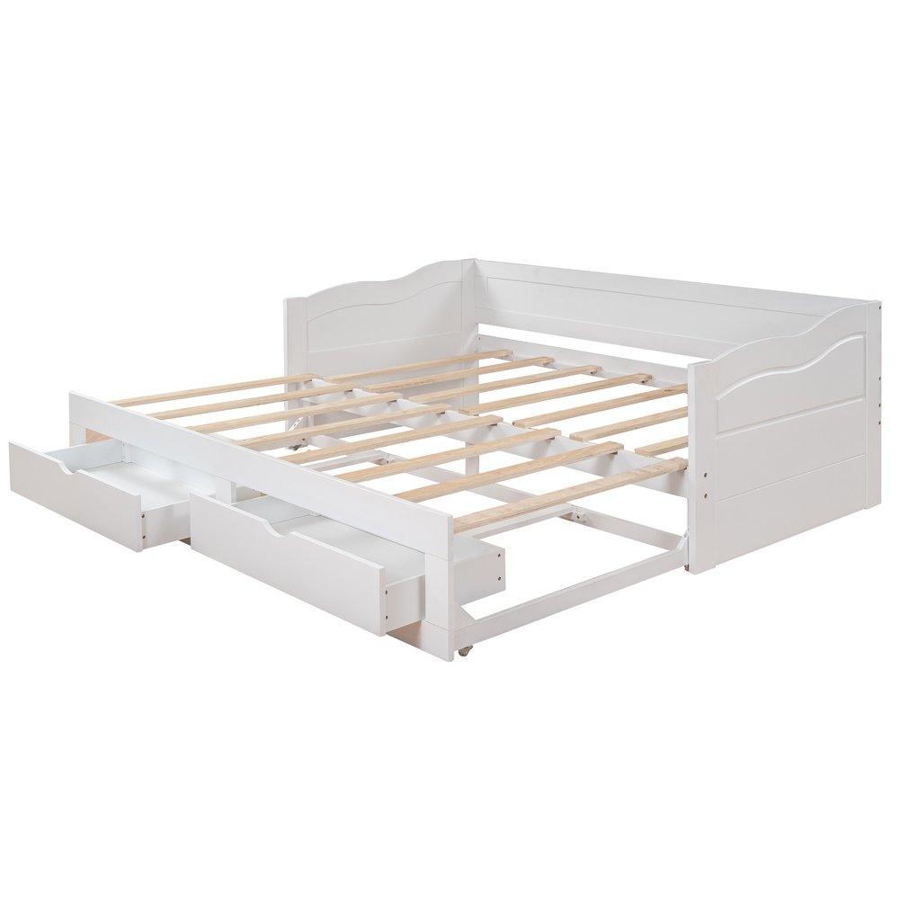 White Wood Twin Bed Frame With Drawers