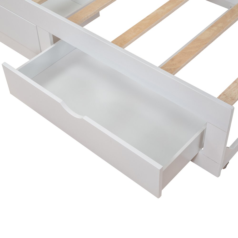 White Wood Twin Bed Frame With Drawers