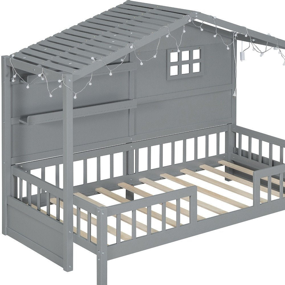 Gray Wood Twin Canopy Bed Frame