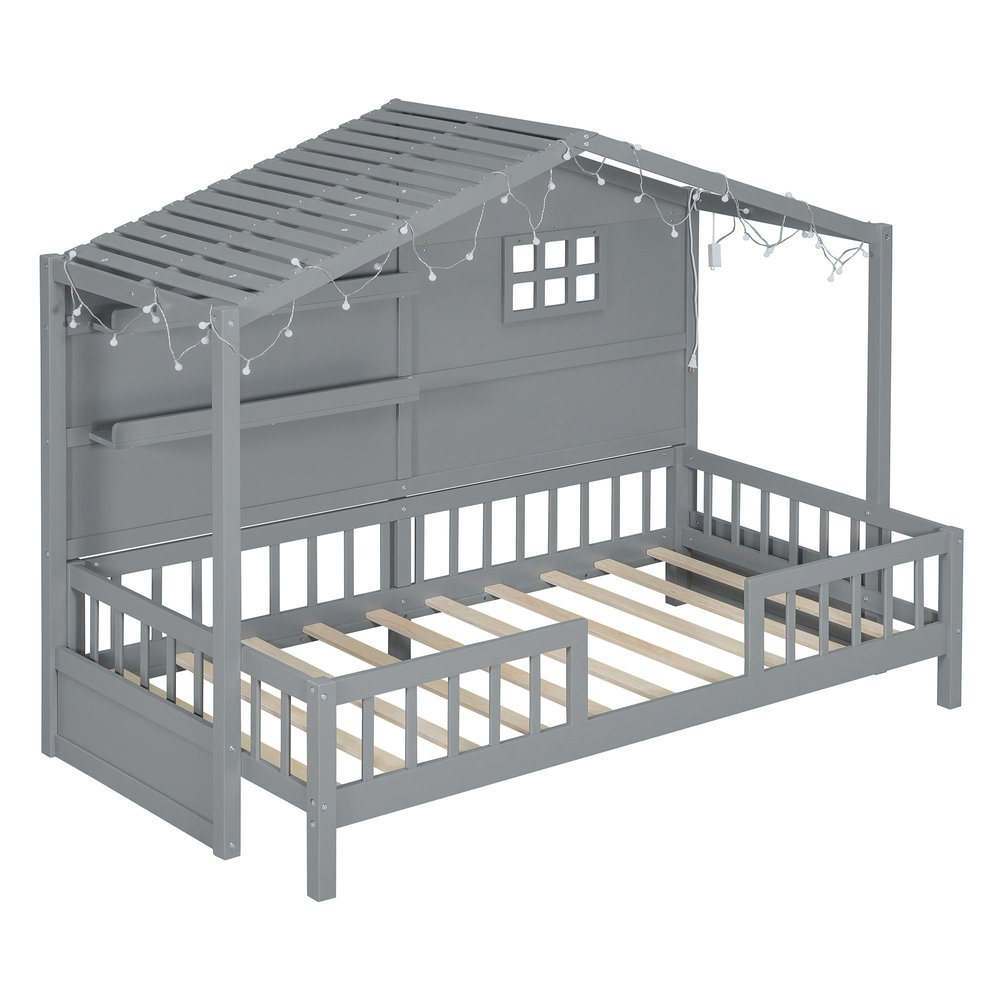 Gray Wood Twin Canopy Bed Frame