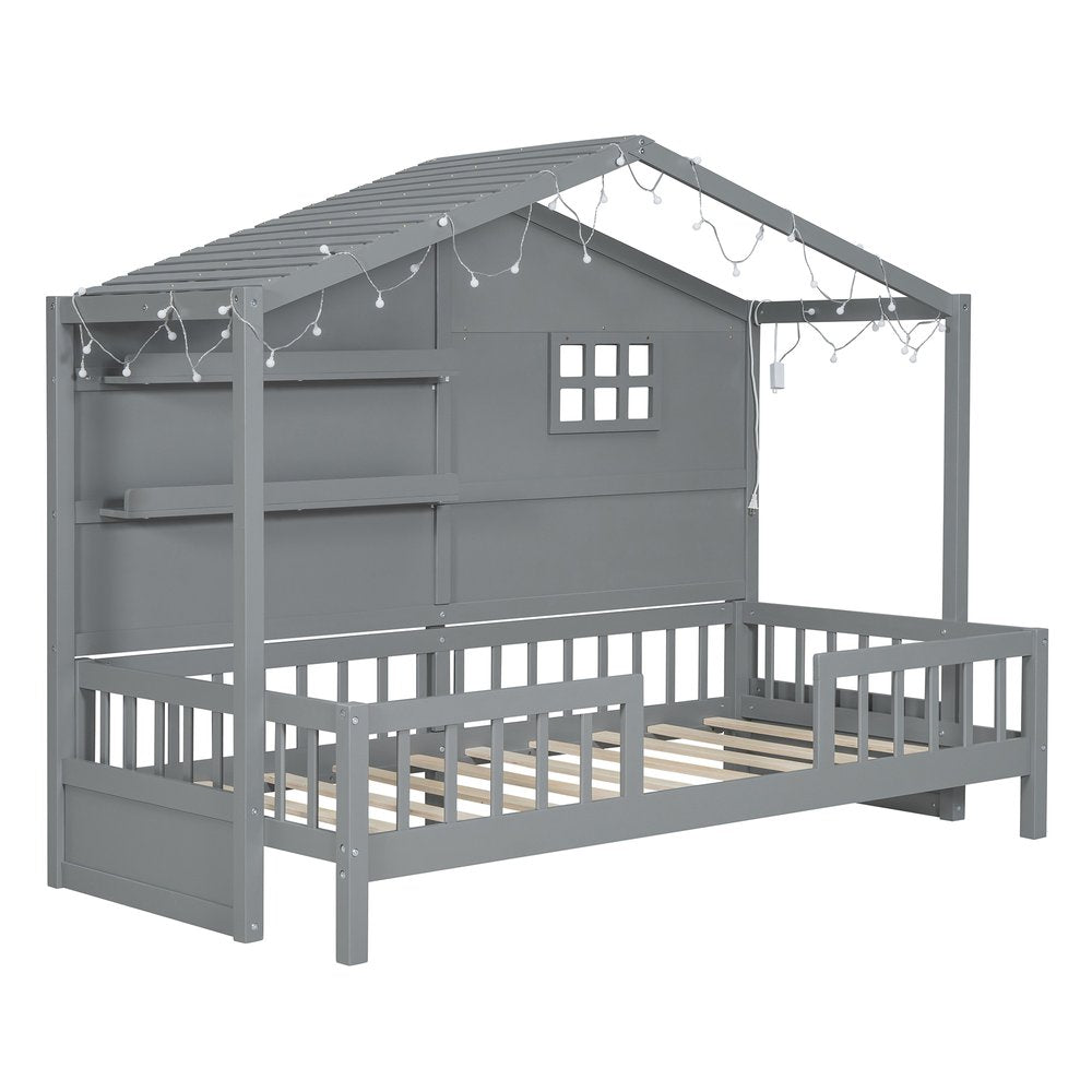 Gray Wood Twin Canopy Bed Frame