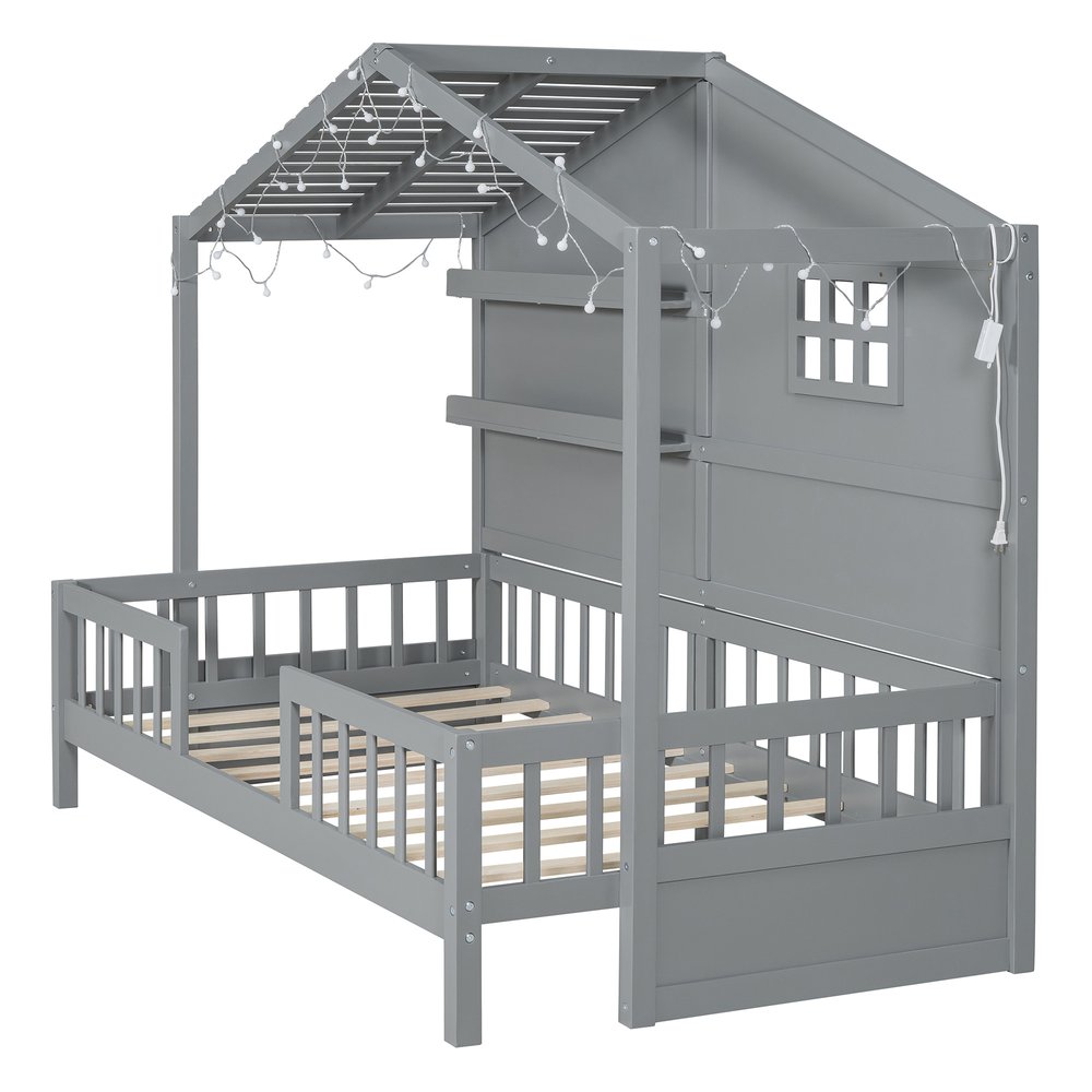 Gray Wood Twin Canopy Bed Frame