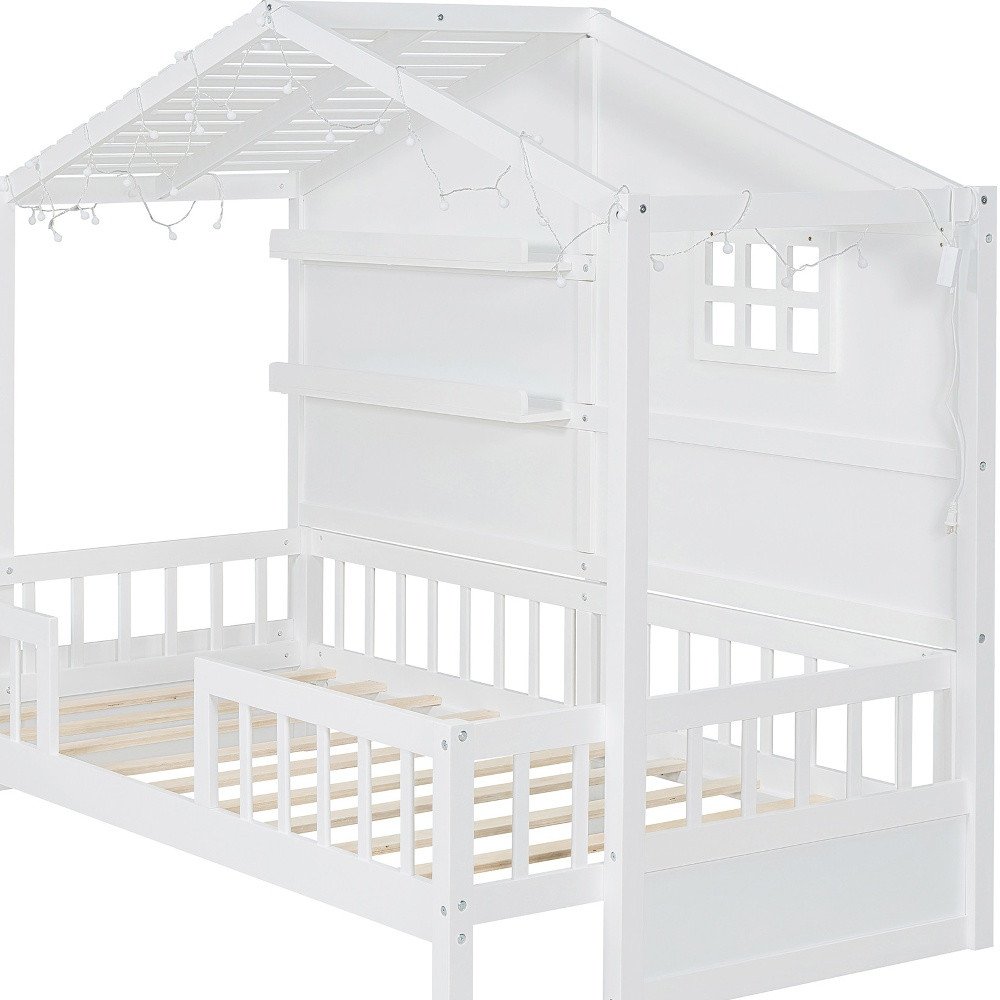 White Wood Twin Canopy Bed Frame