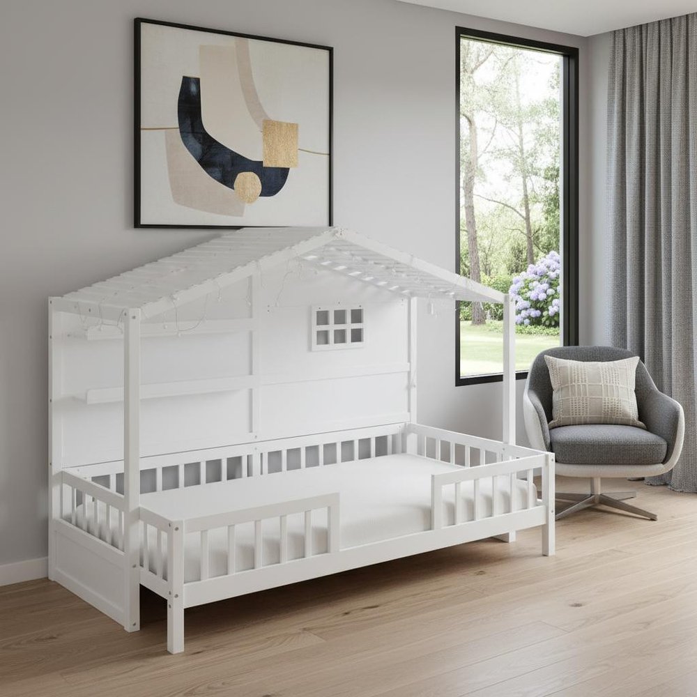 White Wood Twin Canopy Bed Frame