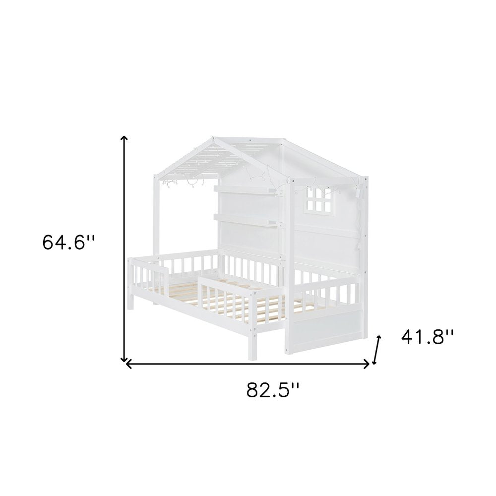White Wood Twin Canopy Bed Frame