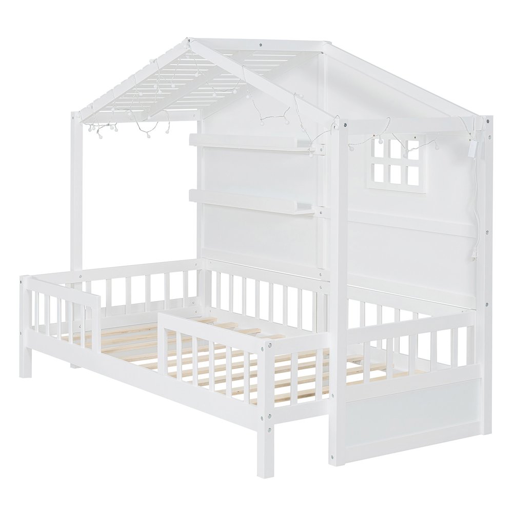 White Wood Twin Canopy Bed Frame