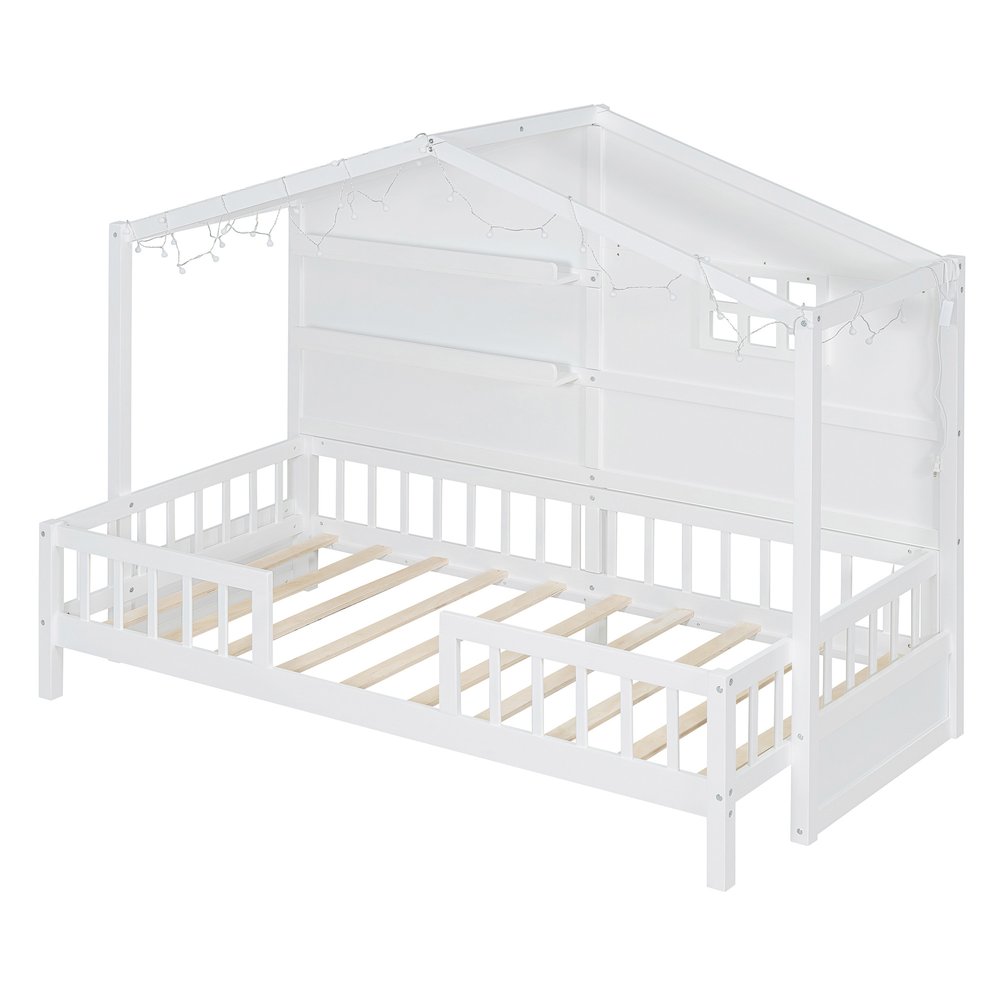 White Wood Twin Canopy Bed Frame