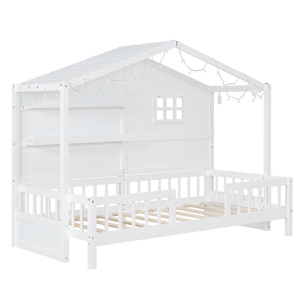 White Wood Twin Canopy Bed Frame