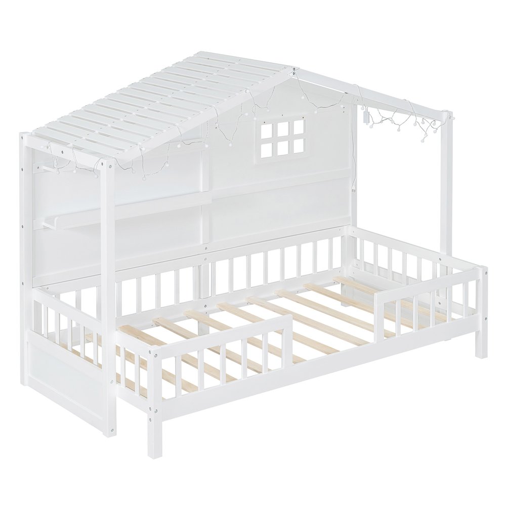 White Wood Twin Canopy Bed Frame