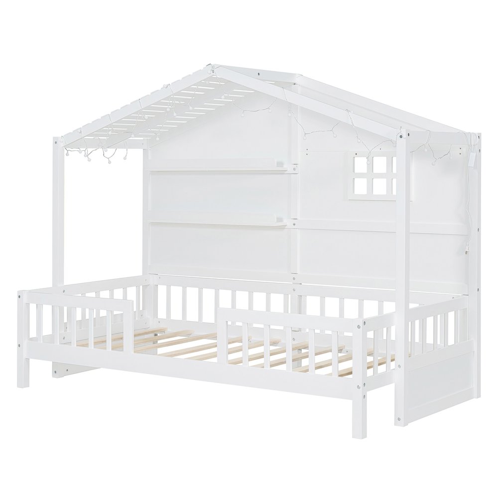 White Wood Twin Canopy Bed Frame