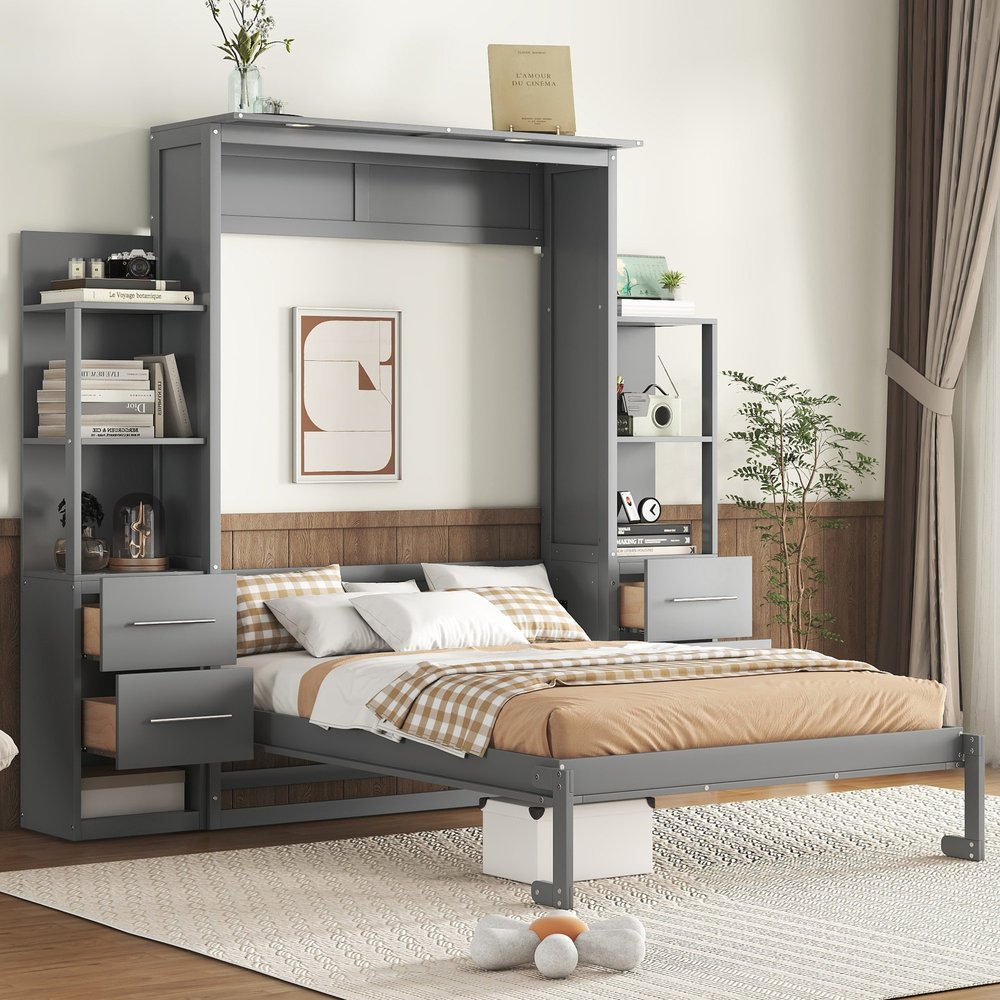 Gray Wood Full Murphy Bed