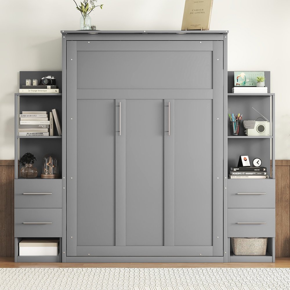 Gray Wood Full Murphy Bed