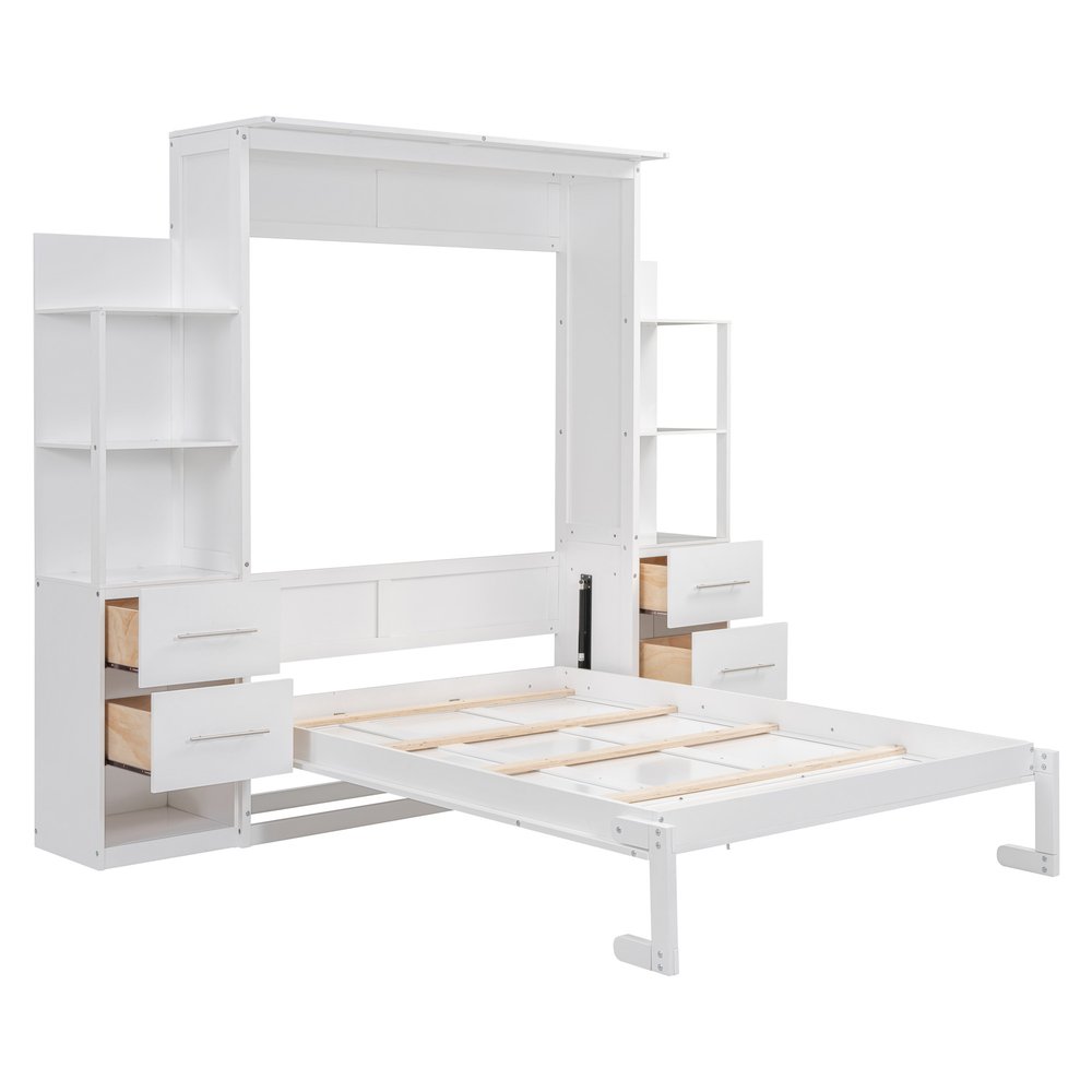 White Wood Full Murphy Bed