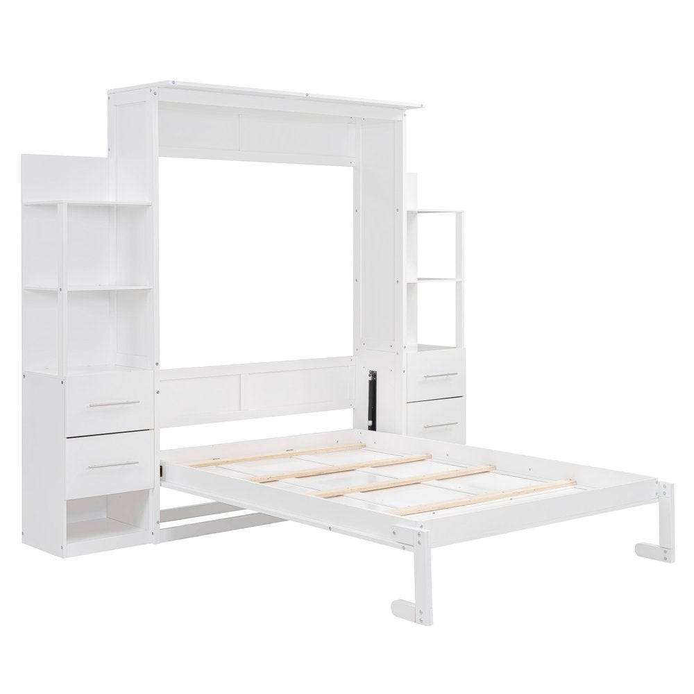 White Wood Full Murphy Bed