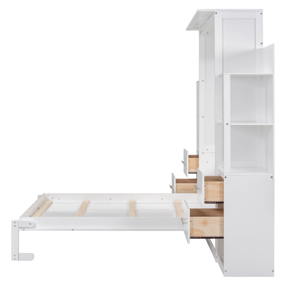 White Wood Full Murphy Bed